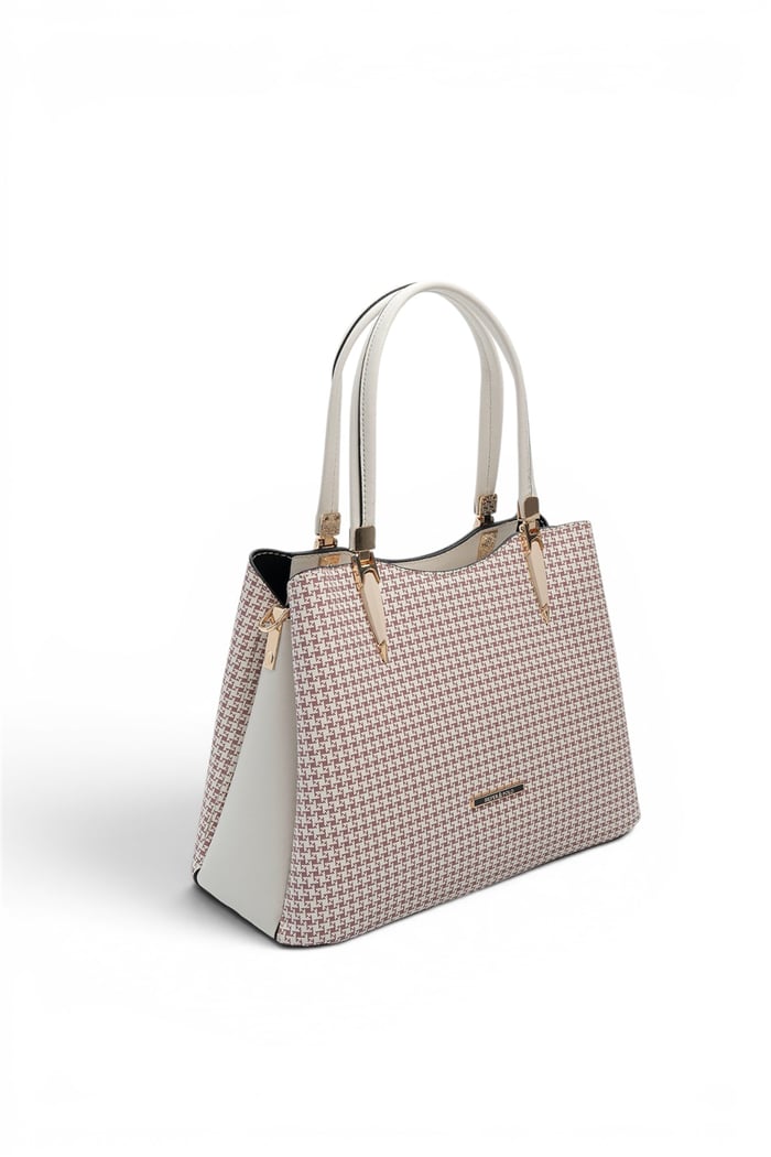 Silver Polo Bordo - Kemik Kaz Ayağı Ekose Kadın El Çantası SP1205