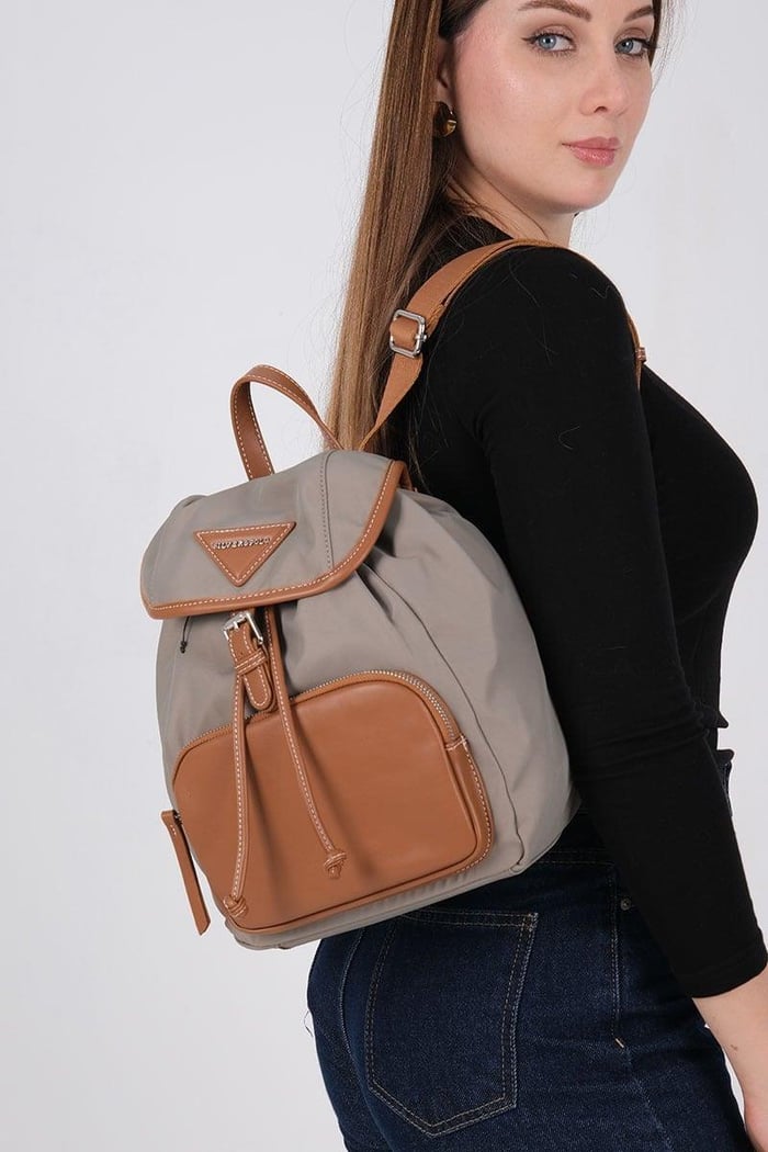 Silver Polo Yeşil - Taba Saten Kadın Sırt Çantası SP1231