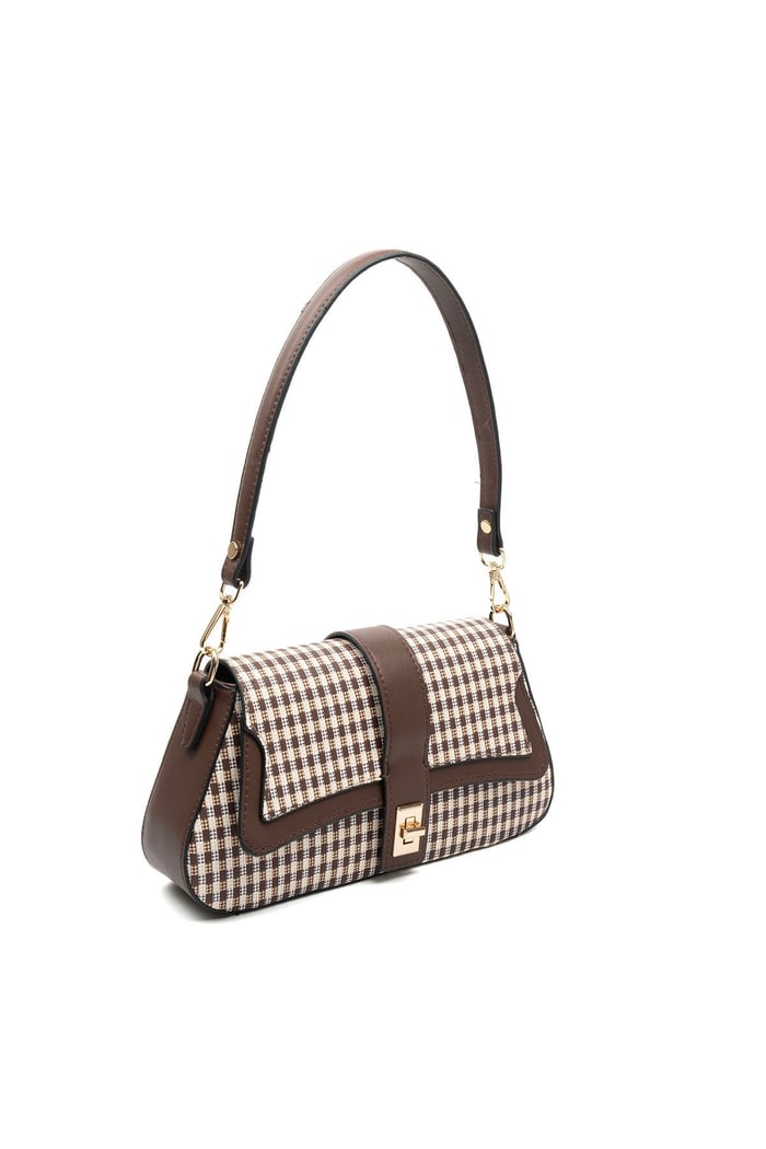Silver & Polo SP1177 Kadın Omuz Çantası Ekose Line Kare Kahve Sarı-Kahve