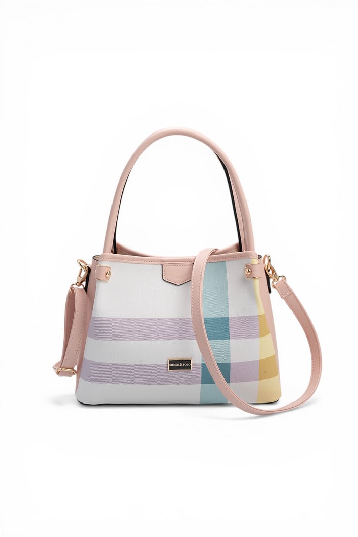 Silver & Polo SP1254 Kadın El Çantası Ekose Lila-Pembe