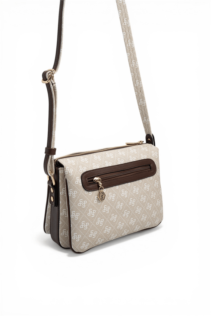 Silver Polo Taş - Kahve Monogram Kadın Çapraz Çanta SP784
