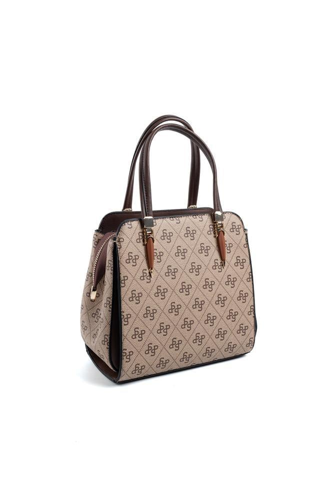 Silver & Polo SP1136 Kadın El Çantası Monogram Koyubej-Kahve