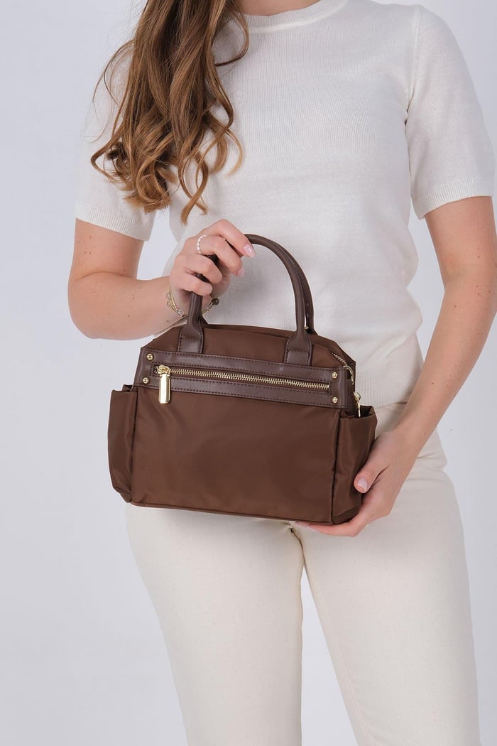 Silver Polo Kahve - Kahve Saten Kadın El Çantası SP1219