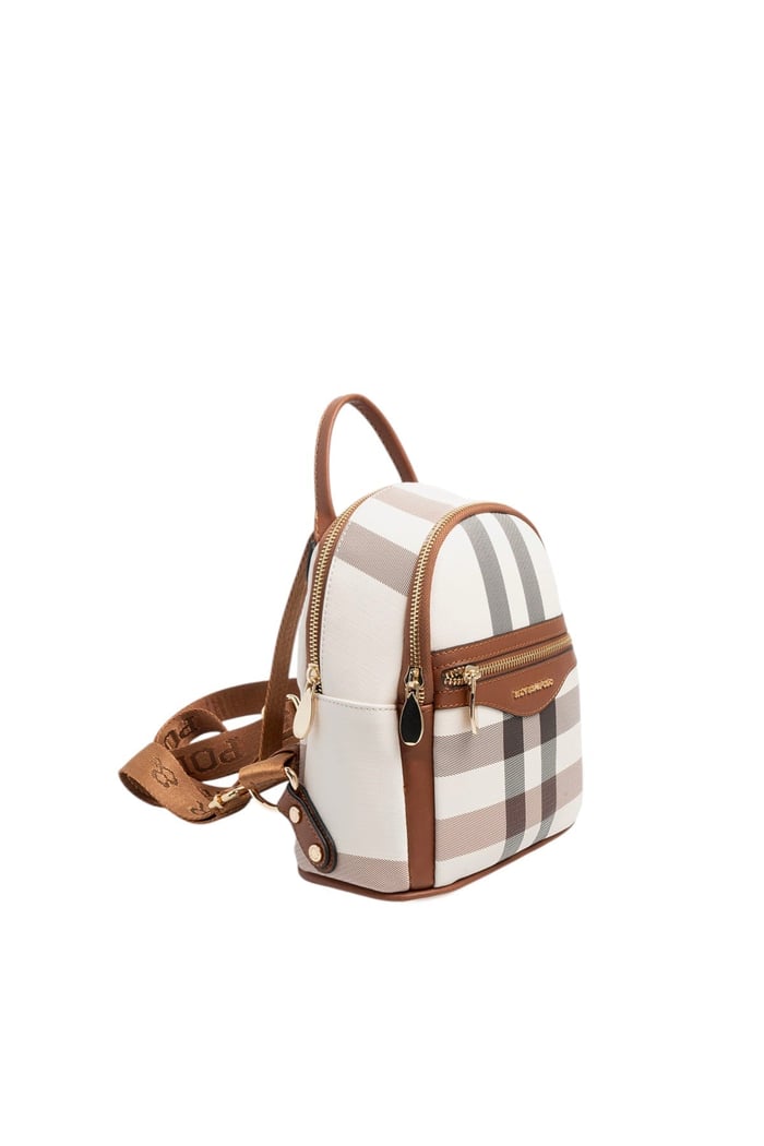 Silver & Polo SP983 Kadın Sırt Çantası Ekose Krem-Taba