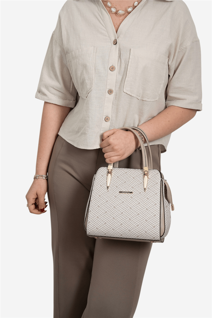 Silver Polo Bej - Kum Ç.Örgü Kadın El Çantası SP1136