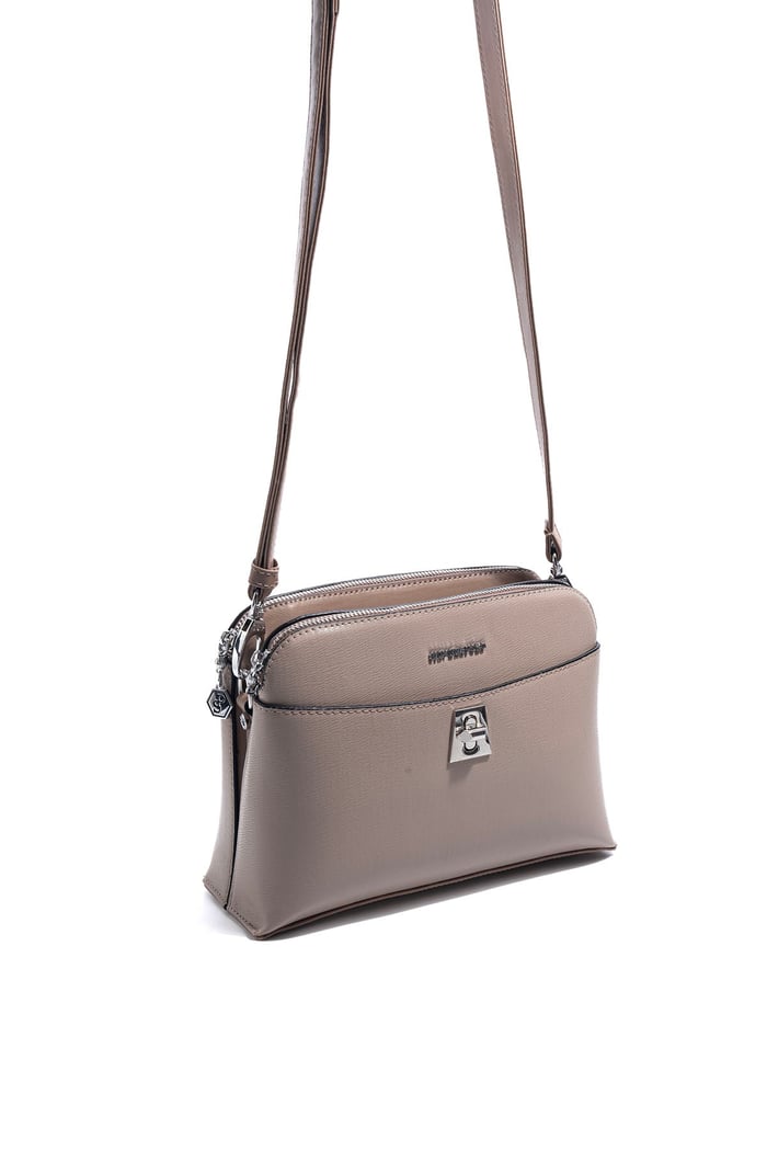 Silver Polo Koyu Bej - Latte Düz Kadın Çapraz Çanta SP623