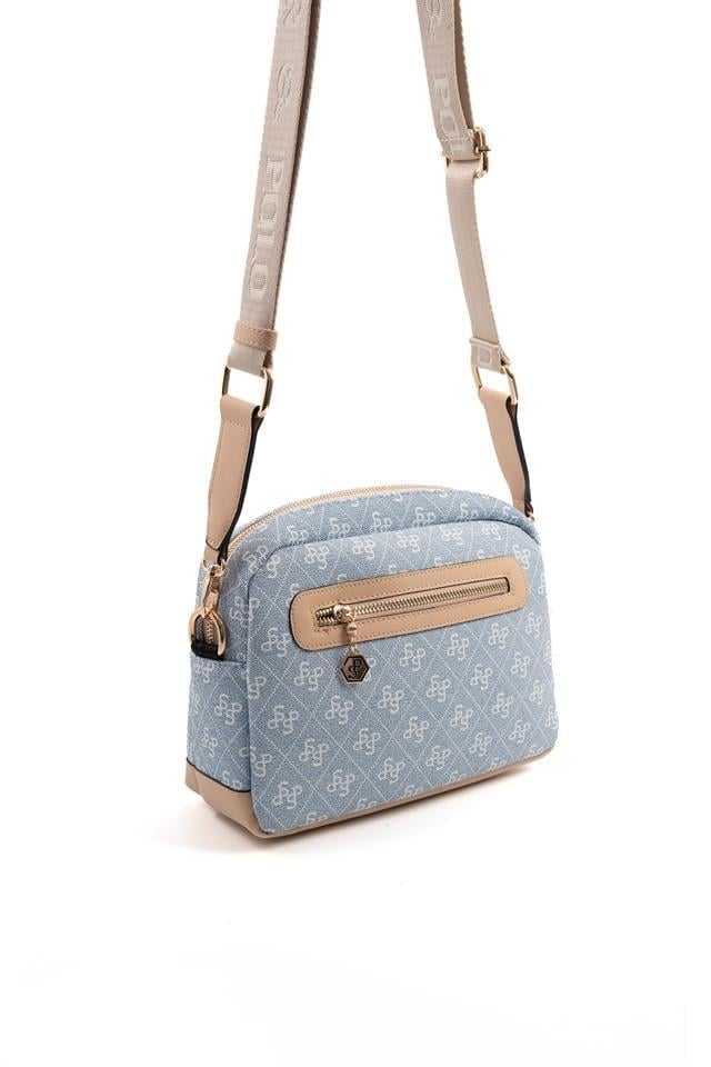 Silver & Polo SP1201 Kadın Çapraz Çanta Monogram Mavi-Ten