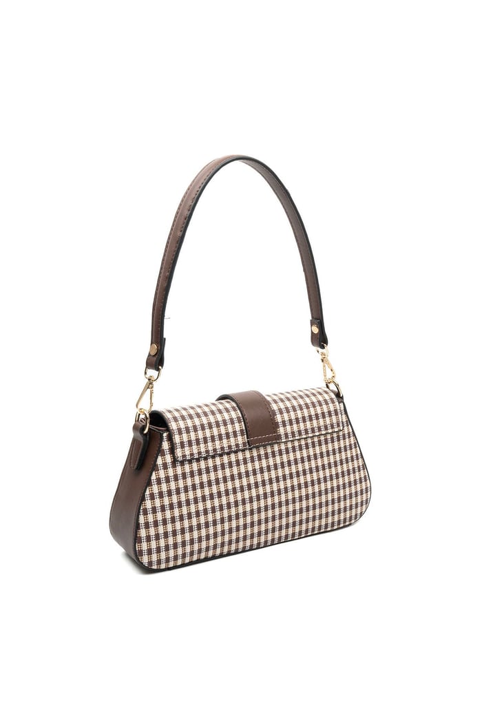 Silver & Polo SP1177 Kadın Omuz Çantası Ekose Line Kare Kahve Sarı-Kahve