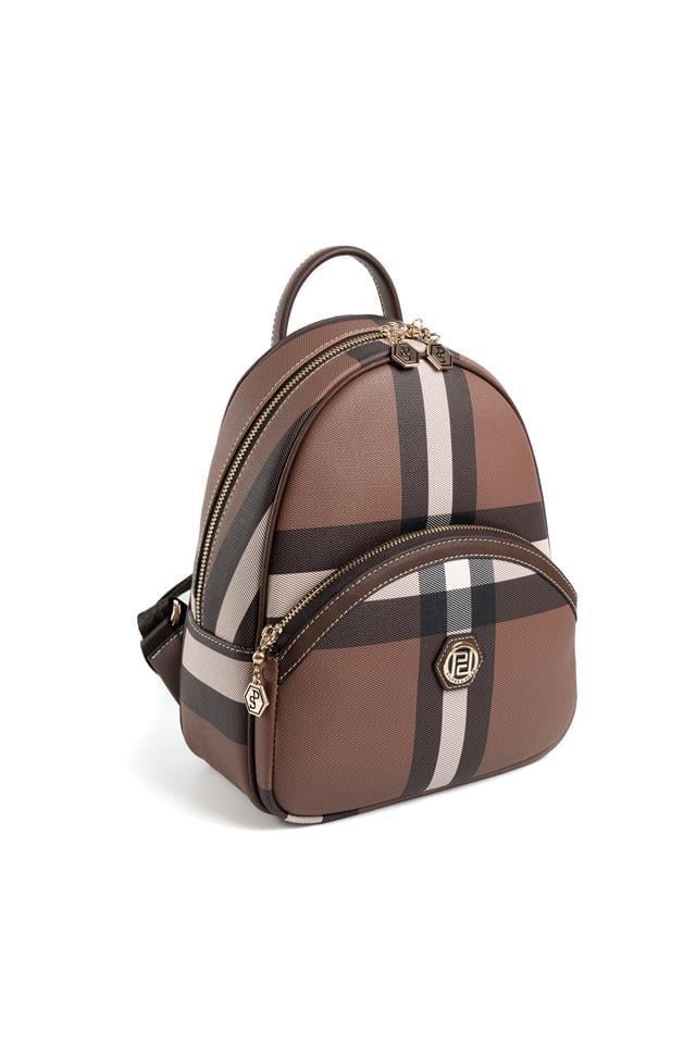 Silver & Polo SP945 Kadın Sırt Çantası Ekose Koyu Kahve-Kahve