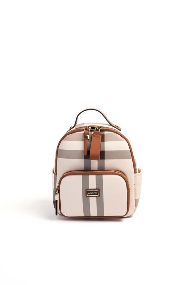 Silver & Polo SP1130 Kadın Sırt Çantası Ekose Krem-Taba