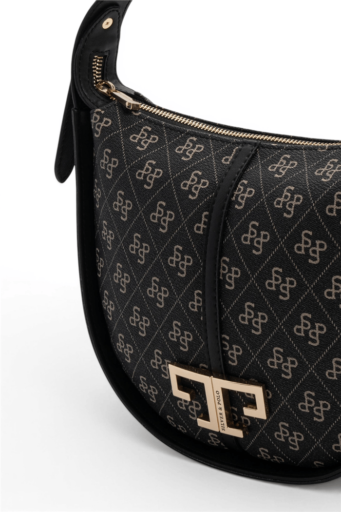 Silver & Polo SP1270 Kadın Omuz Çantası Monogram Füme-Siyah