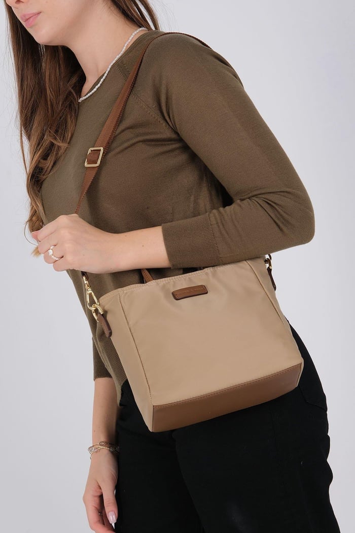 Silver Polo Vizon - Camel Saten Kadın El Çantası SP1225