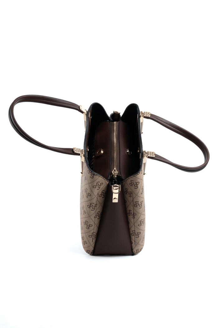 Silver & Polo SP1205 Kadın El Çantası Monogram Koyubej-Kahve