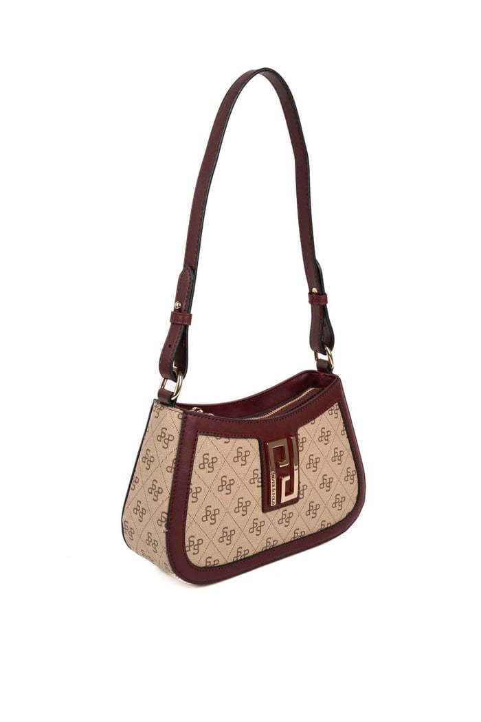Silver Polo Koyu Bej - Bordo Monogram Kadın Çapraz Çanta SP1132