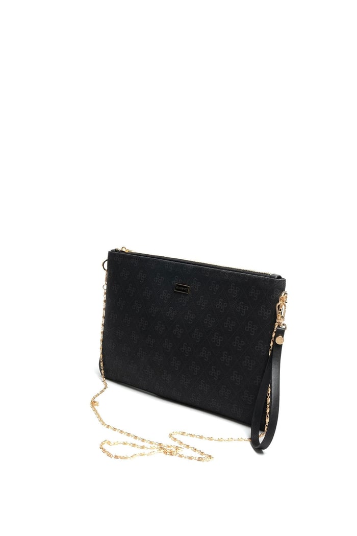 Silver Polo Siyah - Siyah Monogram Kadın Portföy ve Clutch El Çantası SP1034