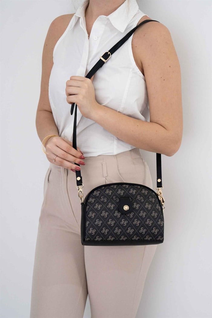 Silver Polo Füme - Siyah Monogram Kadın Çapraz Çanta SP1144