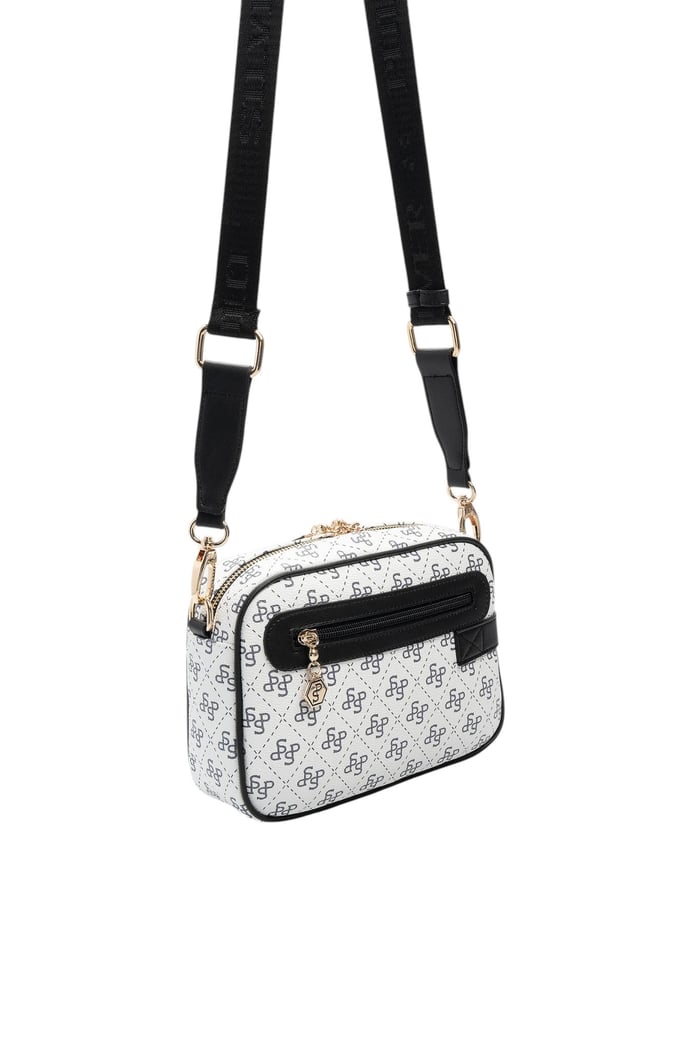Silver Polo Beyaz - Siyah Monogram Kadın Çapraz Çanta SP1256