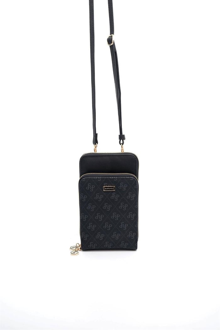 Silver Polo Siyah - Siyah Monogram Kadın Telefon Çantası SP1011