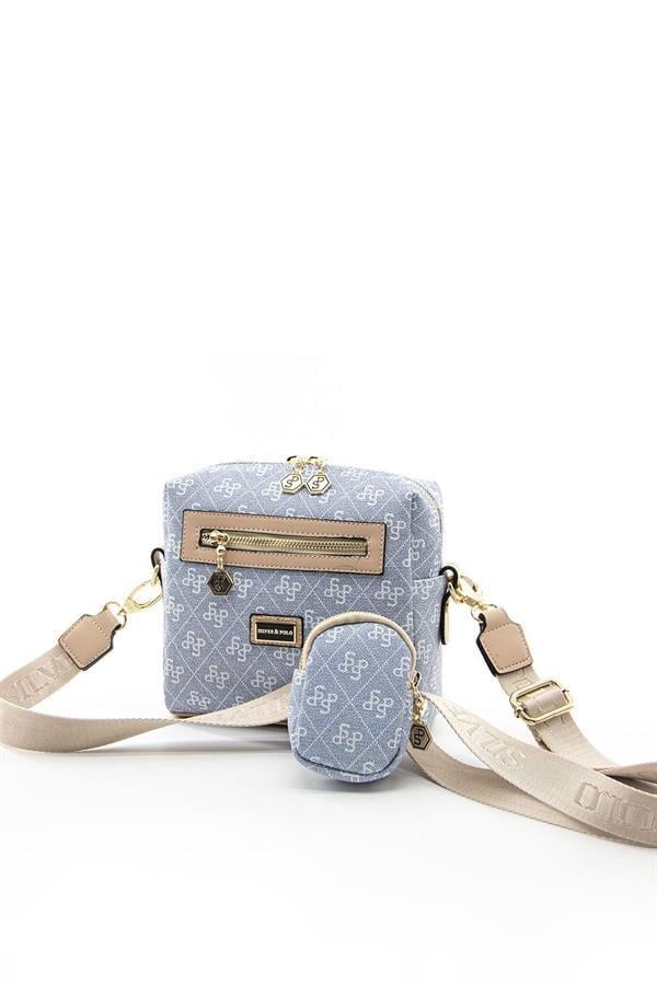 Silver & Polo SP1038 Kadın Çapraz Çanta Monogram Mavi-Ten