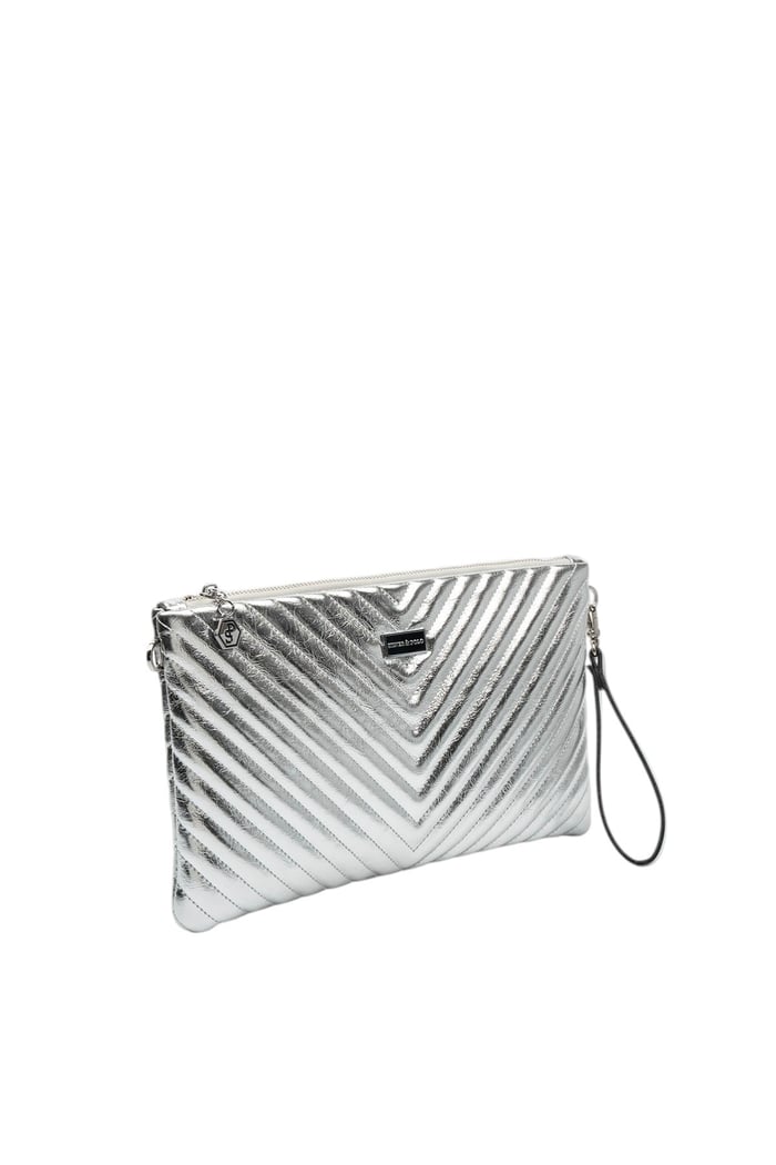 Silver Polo Crash Gümüş Kapitone V Kadın Portföy ve Clutch El Çantası SP1034