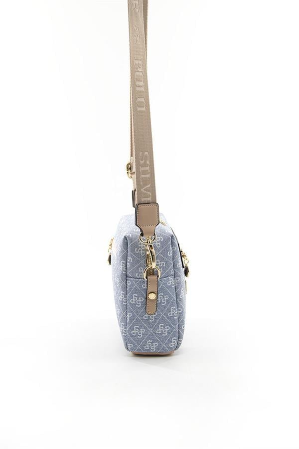 Silver & Polo SP1038 Kadın Çapraz Çanta Monogram Mavi-Ten