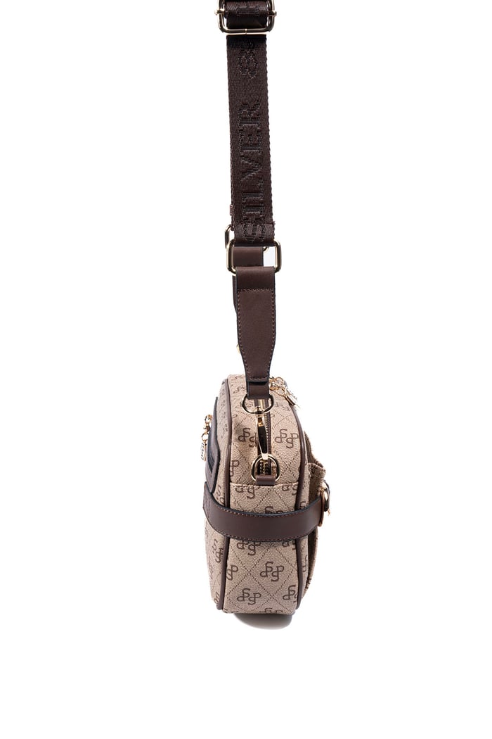Silver & Polo SP1256 Kadın Çapraz Çanta Monogram Koyu Bej-Kahve