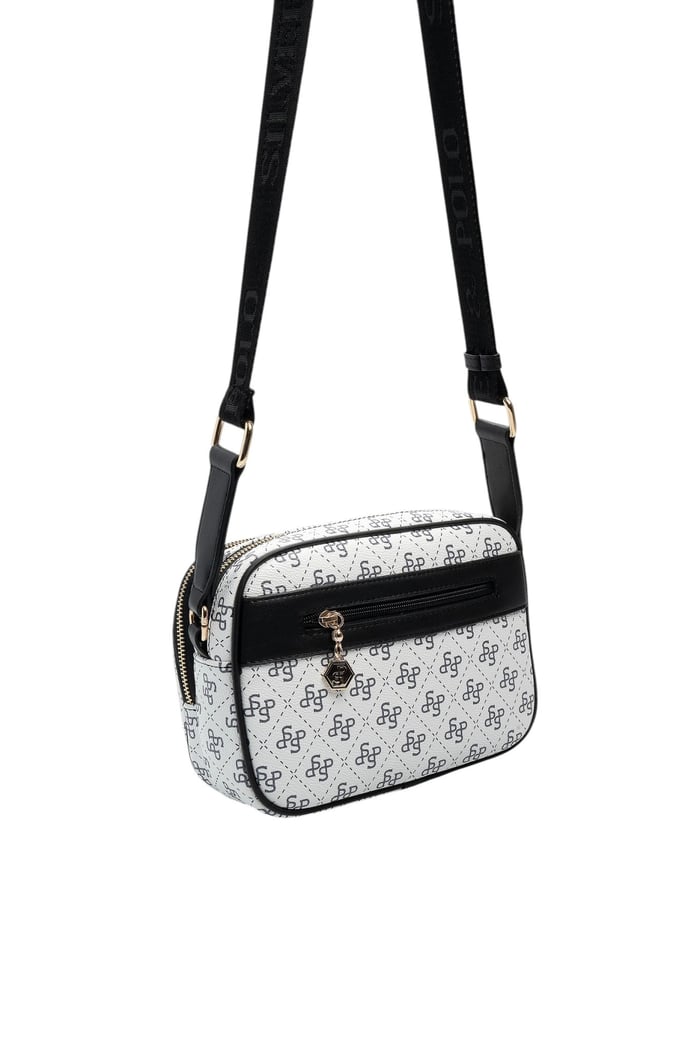 Silver Polo Beyaz - Siyah Monogram Kadın Çapraz Çanta SP1162