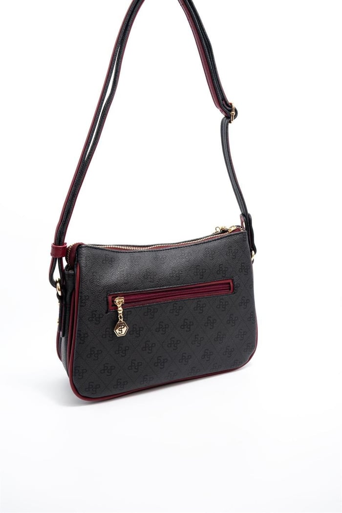Silver Polo Antrasit - Bordo Monogram Kadın Çapraz Çanta SP818