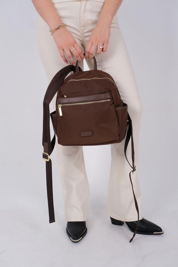 Silver Polo Kahve - Kahve Saten Kadın Sırt Çantası SP1209