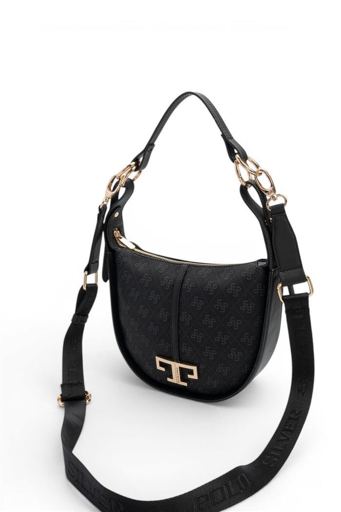 Silver & Polo SP1270 Kadın Omuz Çantası Monogram Siyah-Siyah
