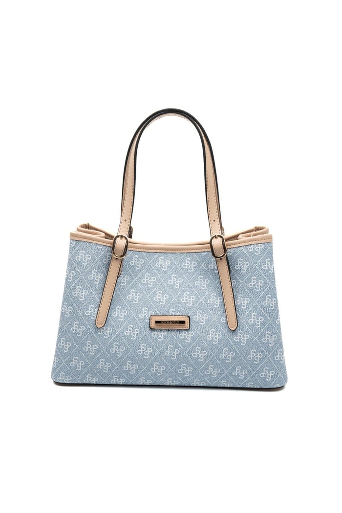 Silver & Polo SP1252 Kadın El Çantası Monogram Mavi-Ten