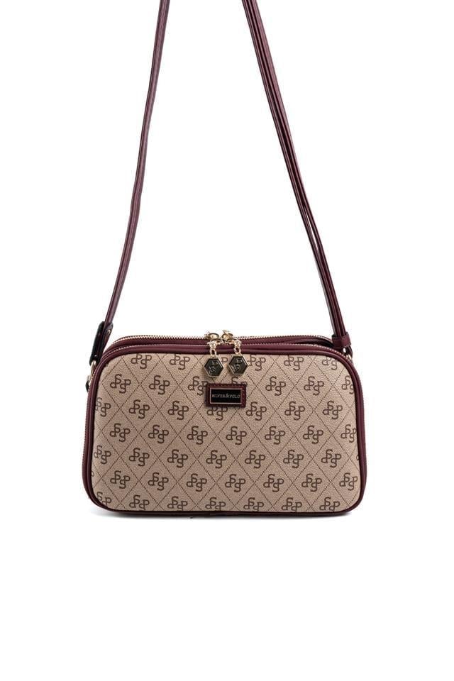 Silver & Polo SP899 Kadın Çapraz Çanta Monogram Koyu Bej-Bordo