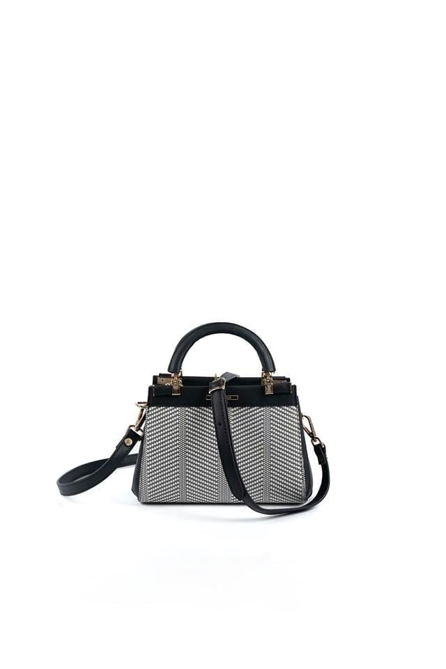Silver & Polo SP1193 Kadın El Çantası Hasır Siyah Beyaz-Siyah