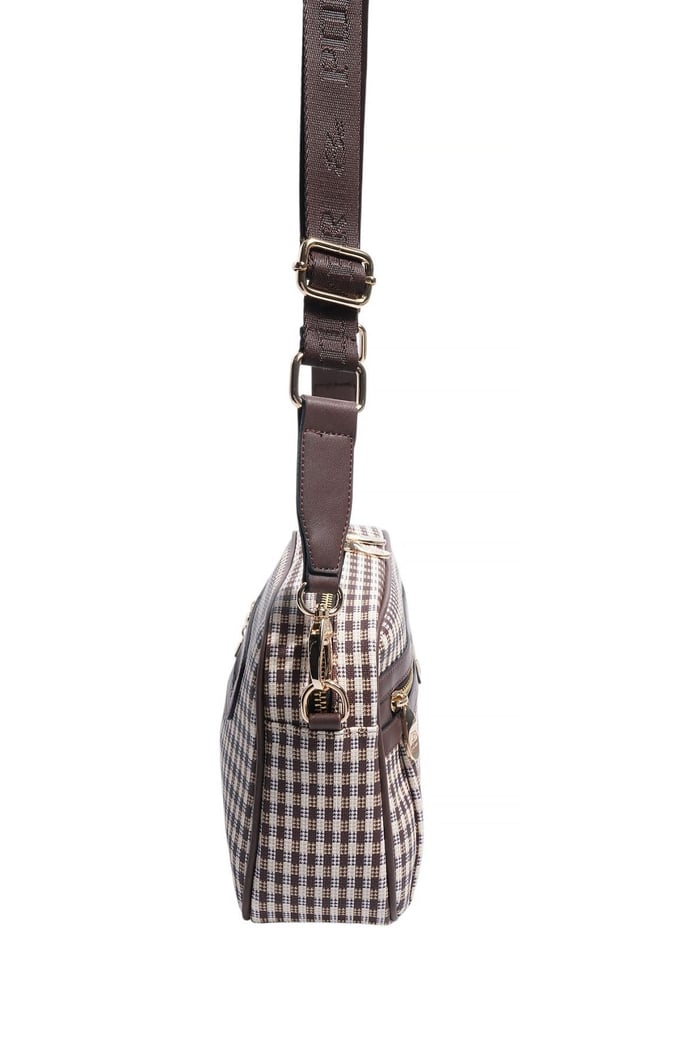 Silver Polo Kahve Sarı - Kahve Ekose Line Kare Kadın Çapraz Çanta SP1280