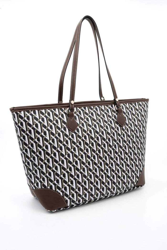 Silver Polo Siyah - Kahve Çizgili 3D Ekose Kadın Omuz Çantası SP1169