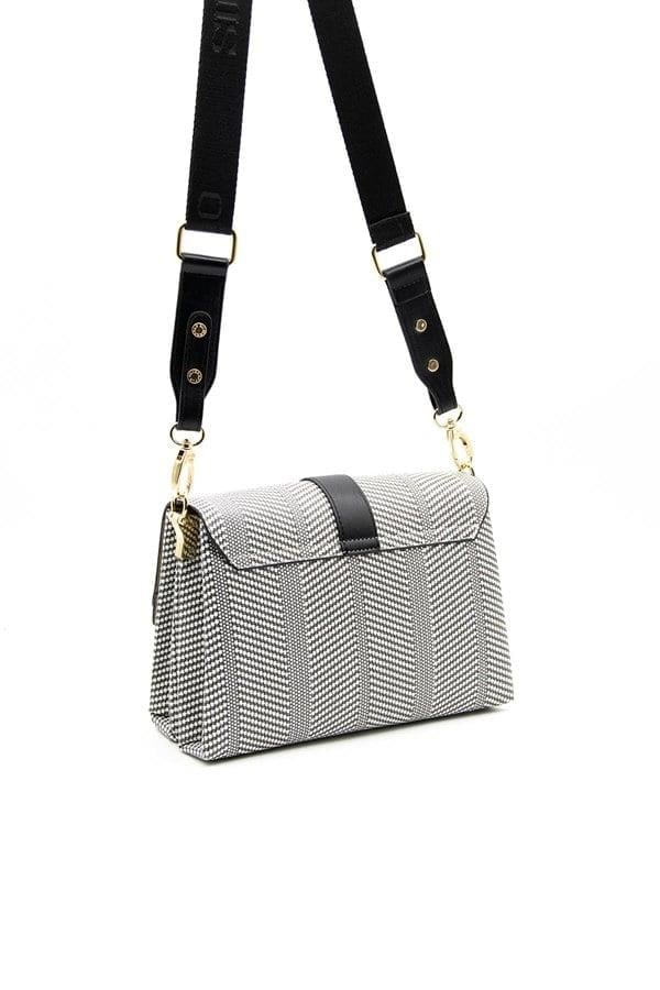 Silver & Polo SP1009 Kadın Çapraz Çanta Hasır Siyah Beyaz-Siyah