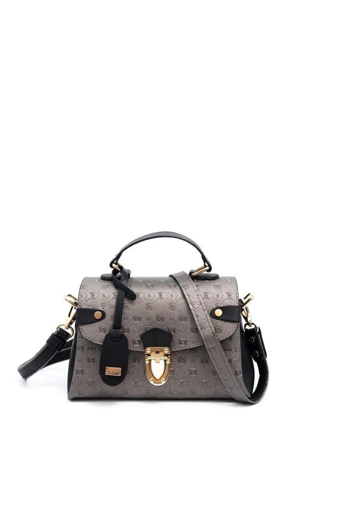 Silver & Polo SP1159 Kadın El Çantası Logolu Platin-Siyah