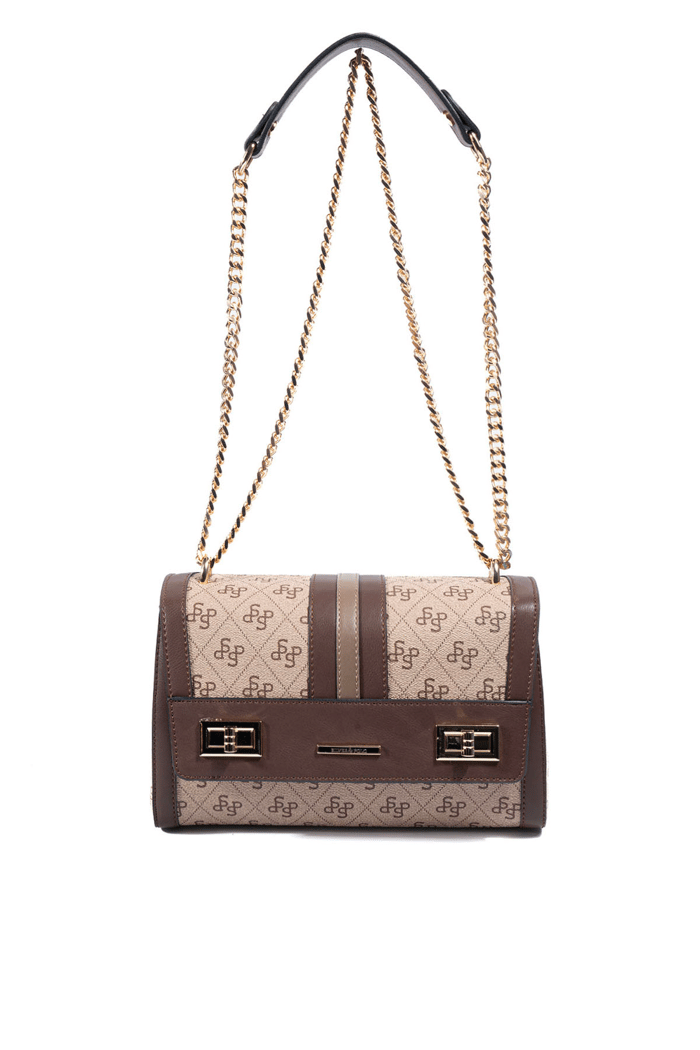 Silver Polo Koyu Bej - Kahve Monogram Kadın Çapraz Çanta SP1139