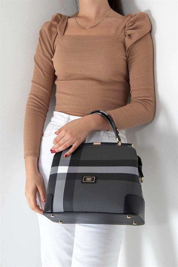 Silver & Polo SP706 Kadın El Çantası Ekose Siyah