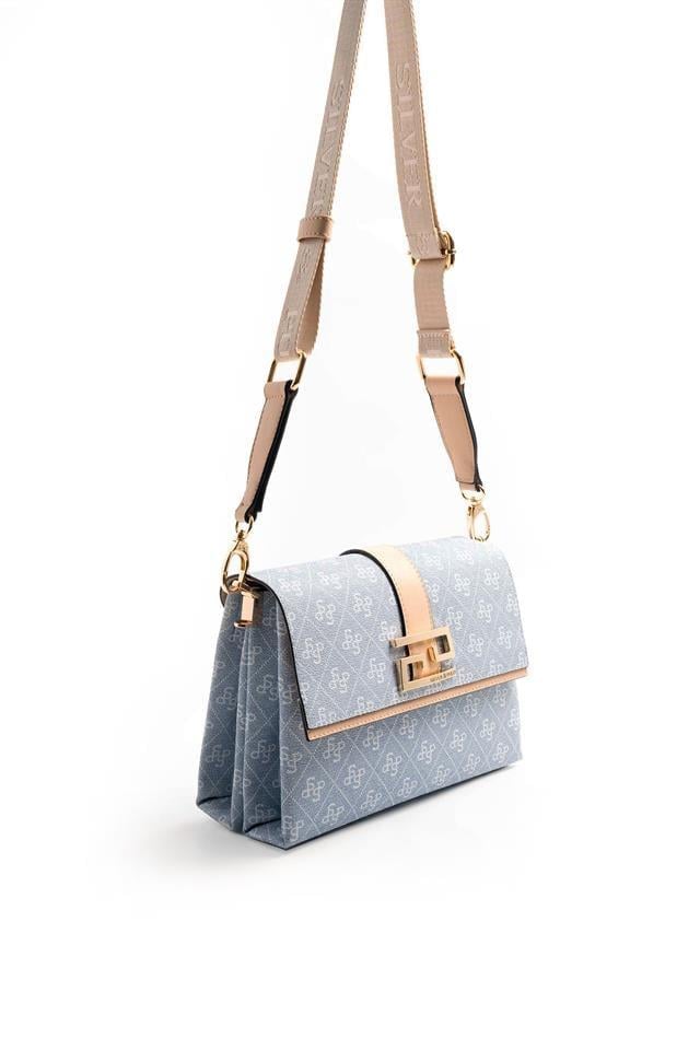 Silver & Polo SP1009 Kadın Çapraz Çanta Monogram Mavi-Ten