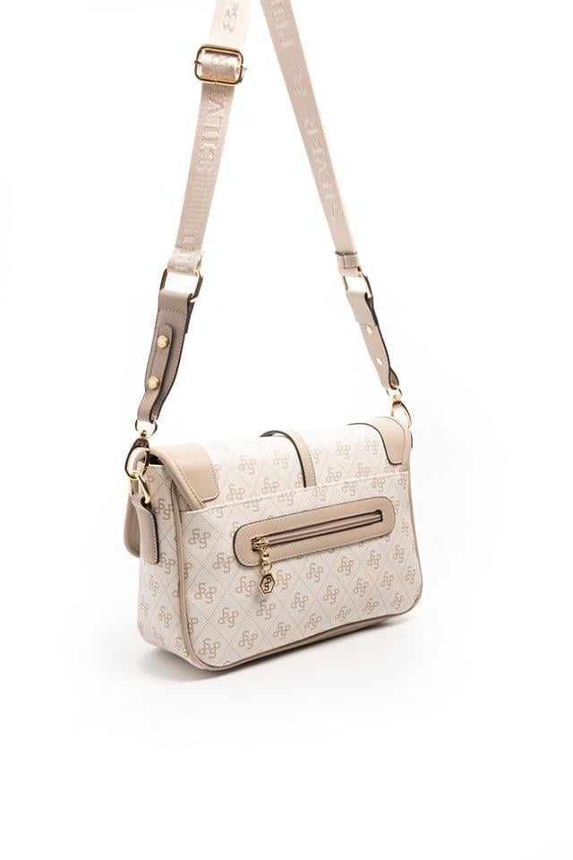 Silver & Polo SP1182 Kadın Çapraz Çanta Monogram Bej-Kum