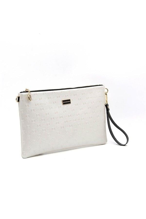 Silver & Polo SP1034 Kadın Portföy & Clutch Logolu Sedef-Siyah
