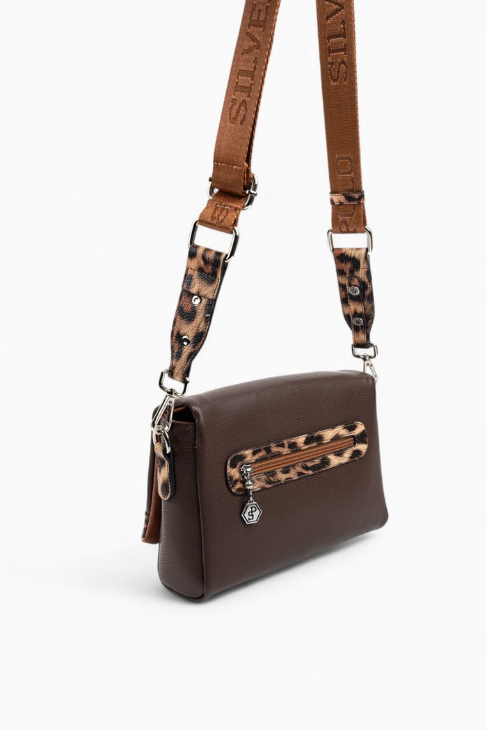 Silver Polo Kahve - Leopar Taba Düz Kadın Çapraz Çanta SP1257