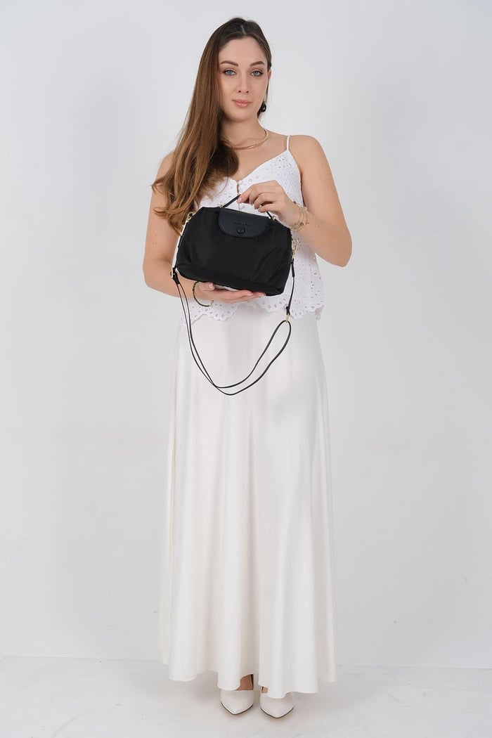 Silver Polo Siyah - Siyah Saten Kadın Çapraz Çanta SP1223