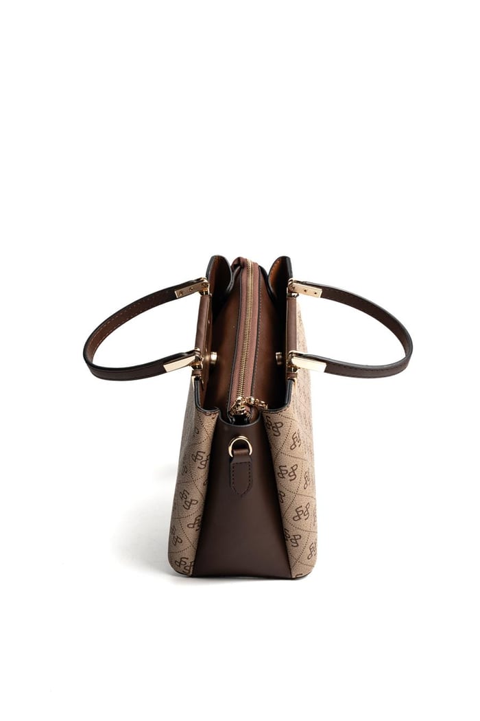 Silver & Polo SP913 Kadın El Çantası Monogram Koyu Bej-Kahve