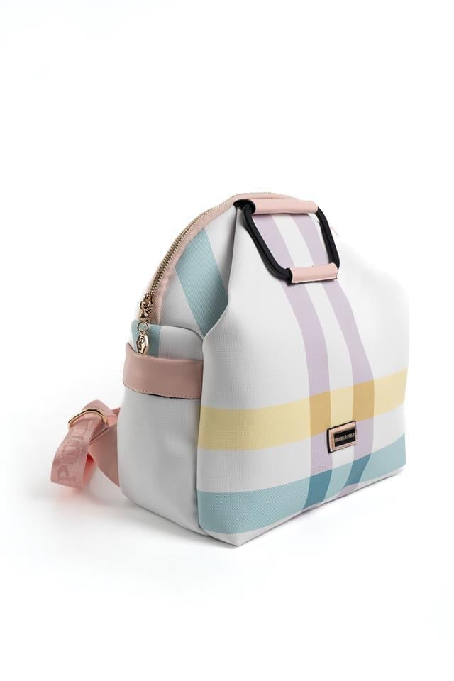 Silver Polo Lila - Pembe Ekose Kadın Sırt Çantası SP771