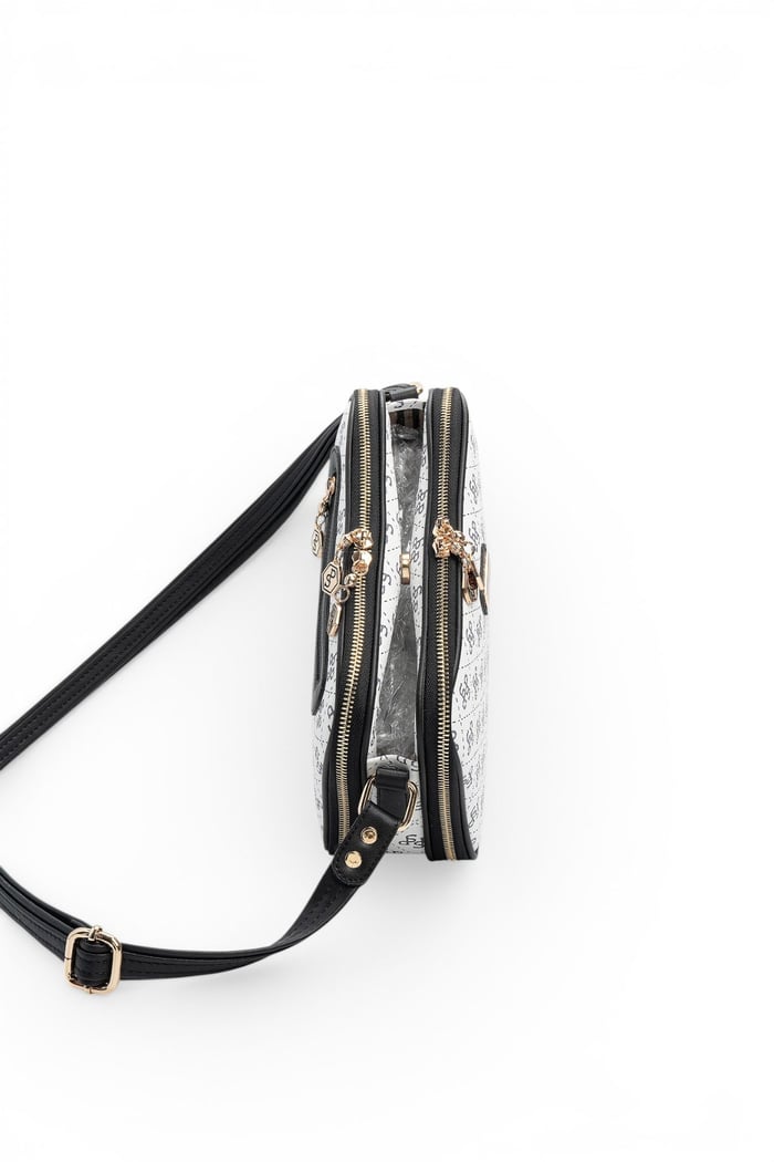 Silver Polo Beyaz - Siyah Monogram Kadın Çapraz Çanta SP899