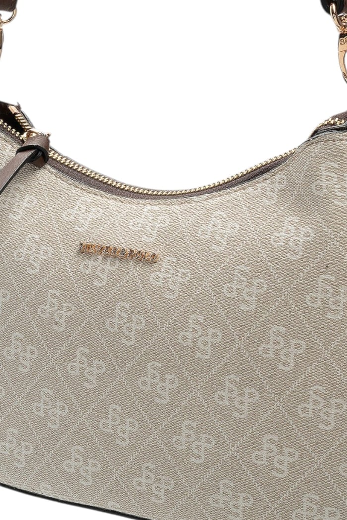 Silver Polo SP1259 Kadın Omuz Çantası Monogram Taş-Kahve