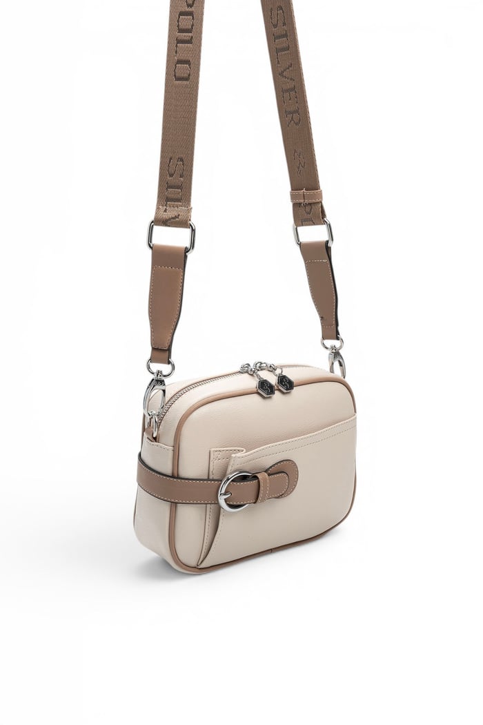 Silver Polo Bej - Latte Düz Kadın Çapraz Çanta SP1256