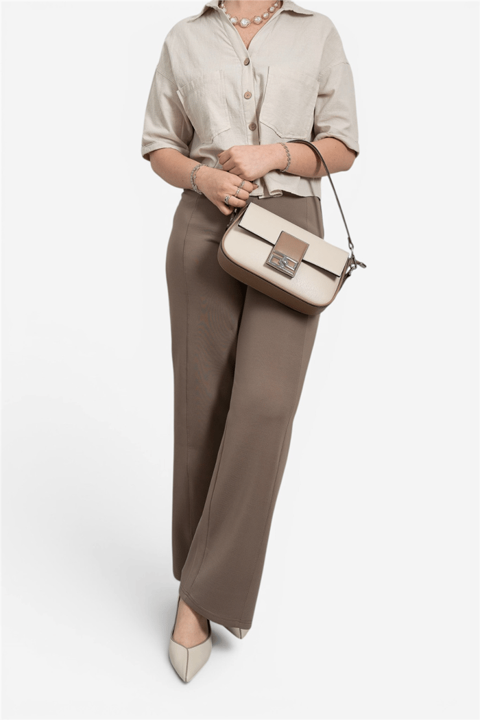 Silver & Polo SP1179 Kadın Omuz Çantası Düz Bej-Latte